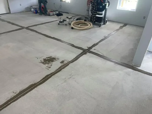 Slab joints cleaned out and ready to fill before coating, on a Greater Cincinnati job
