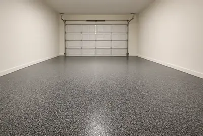 Two-car garage render with tuxedo flake under a polyaspartic top coat