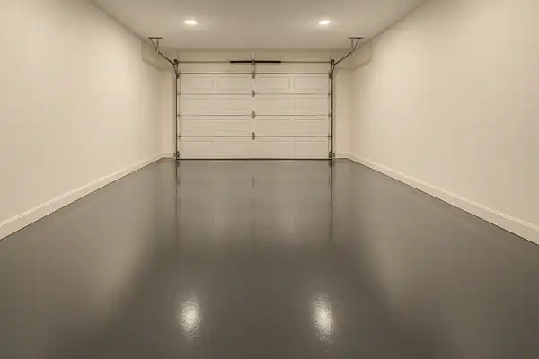 Two-car garage render with slate-gray solid-color epoxy, Loveland, OH