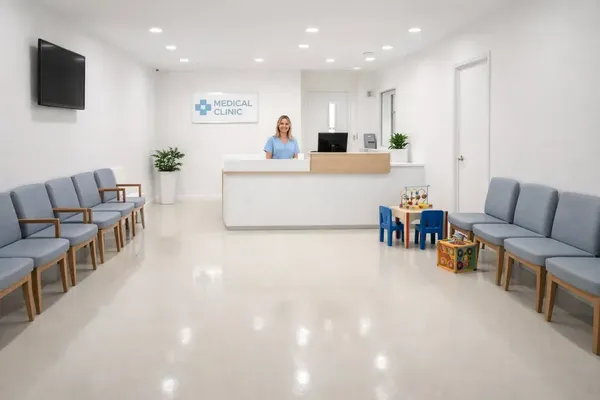 Commercial epoxy floor in a medical clinic waiting room