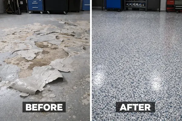 Before and after garage repair in Blue Ash, OH