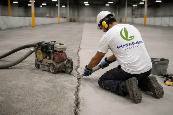 Industrial floor crack repair and substrate preparation