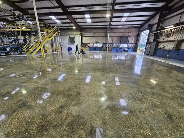 Glossy industrial shop floor