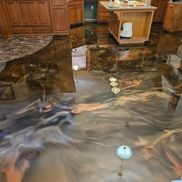 Metallic silver blue epoxy floor in Lebanon, OH