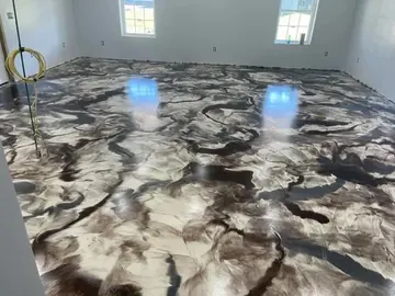White and brown marbled metallic epoxy in a bright room — a Greater Cincinnati job