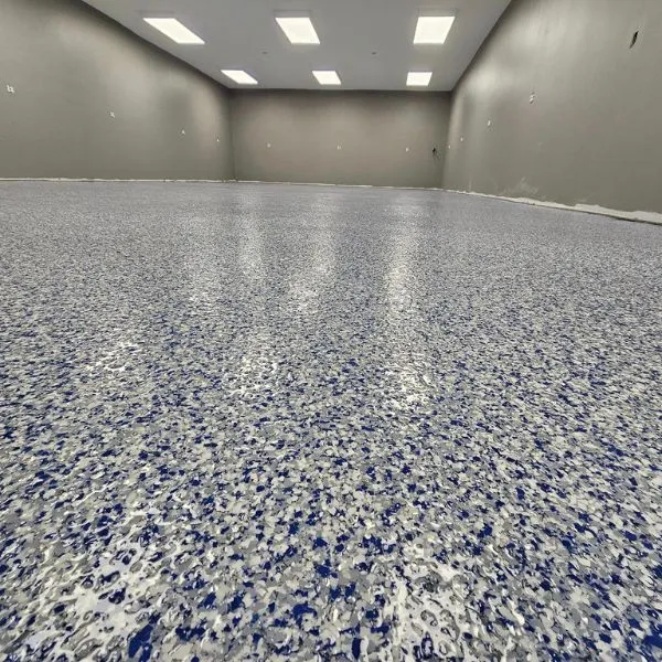 Blue, gray and white flake epoxy floor in Fort Thomas, KY