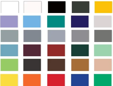 Solid-color epoxy chart with 30 shades: whites, black, grays, purple, blues, teal, navy, greens, maroon, reds, browns, tan, yellows and orange