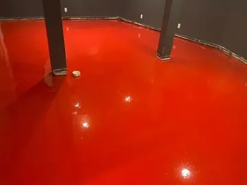 Bright red solid-color epoxy floor — a Greater Cincinnati job